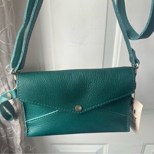 NWT Portland Leather Envelope Convertible Crossbody Shoulder Bag Sea Glass